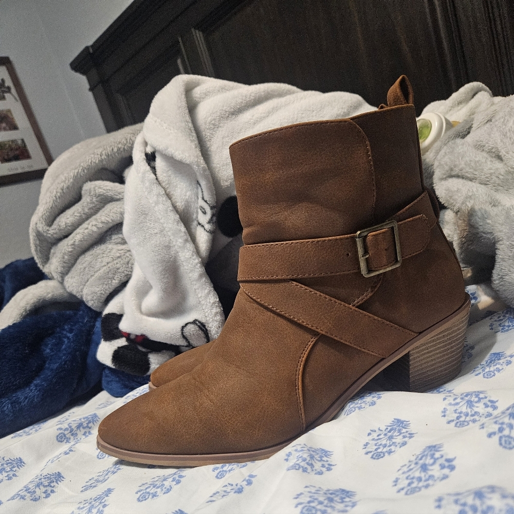Maurices Brown Ankle Booties with Buckle Detail
